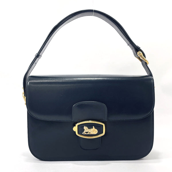 CELINE Shoulder Bag Carriage hardware vintage leather Navy Women Used