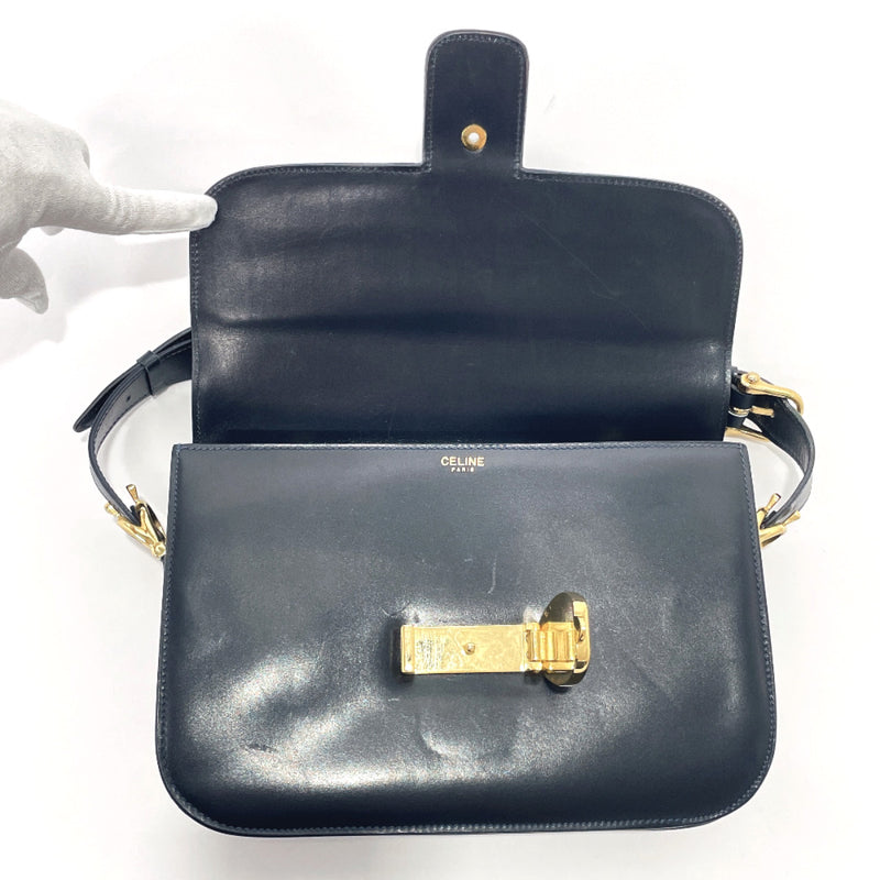 CELINE Shoulder Bag Carriage hardware vintage leather Navy Women Used –