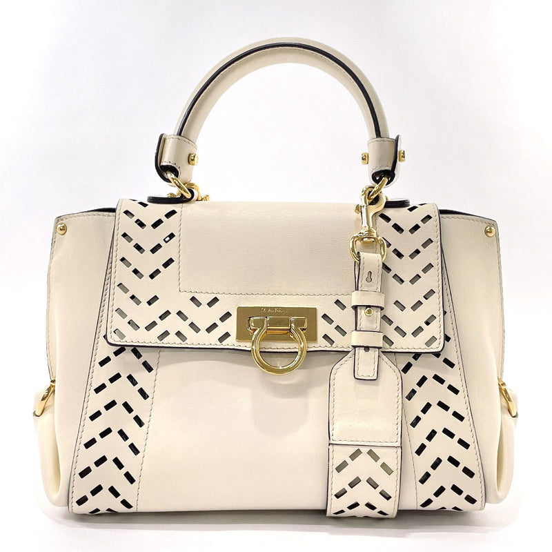 Salvatore Ferragamo Handbag FZ-21 Gancini Sophia leather Ivory Women Used