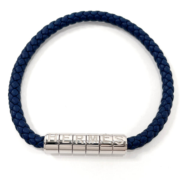 HERMES bracelet goliath code leather Navy mens Used