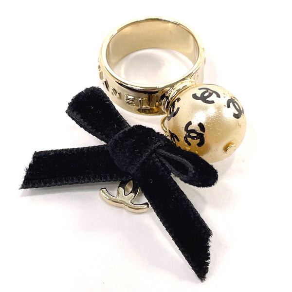 CHANEL Ring COCO Mark Ribbon motif metal/Fake pearl #13(JP Size) gold 07 A Women Used