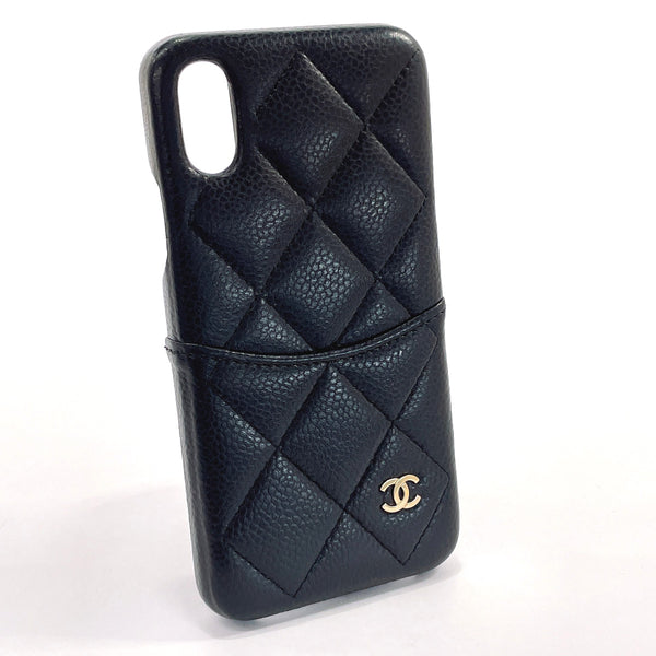 CHANEL Other accessories iPhone case X/XS Matelasse COCO Mark Matt caviar skin Black Women Used
