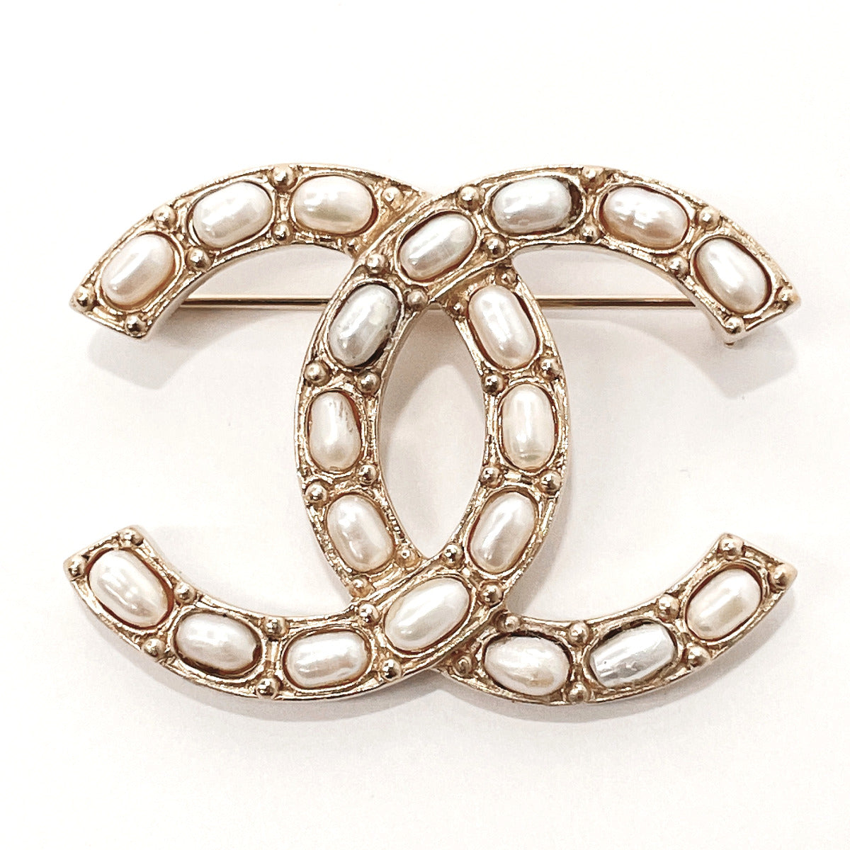 Authenticated Used CHANEL brooch pin here mark rhinestone gold 