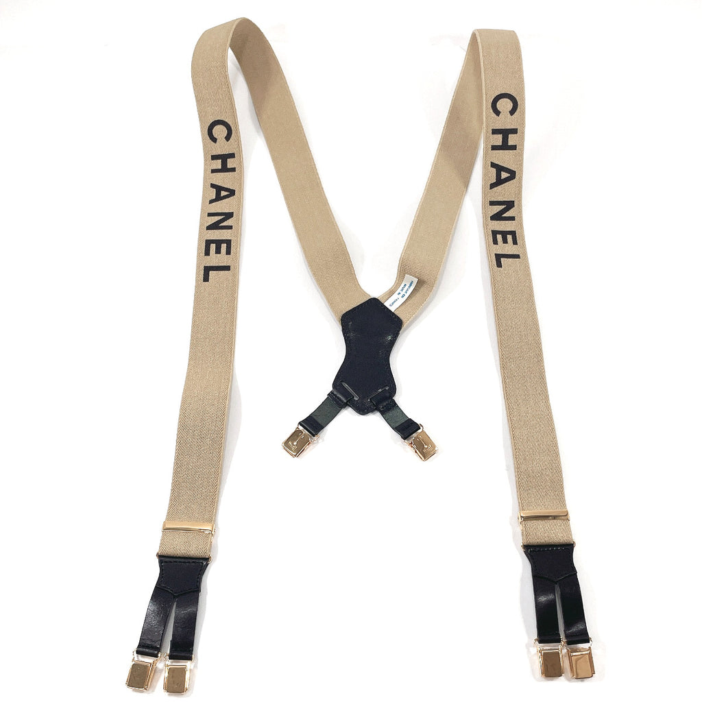 CHANEL Other accessories suspenders logo canvas/leather beige beige Wo –