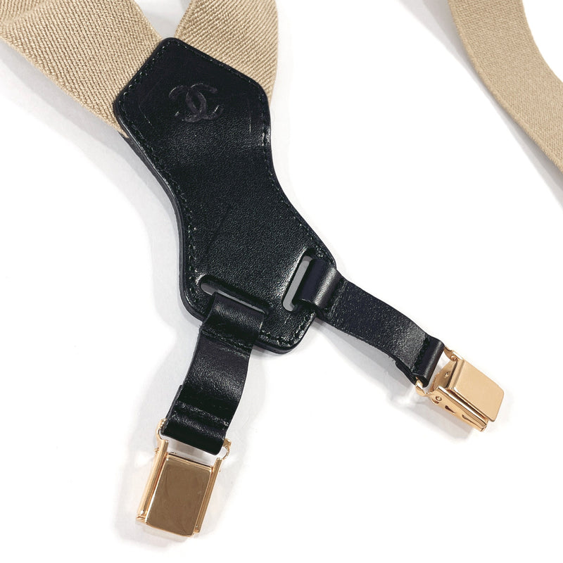 CHANEL Other accessories suspenders logo canvas/leather beige