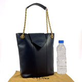 CELINE Shoulder Bag Vintage circle logo ChainShoulder leather Navy Women Used