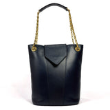 CELINE Shoulder Bag Vintage circle logo ChainShoulder leather Navy Women Used