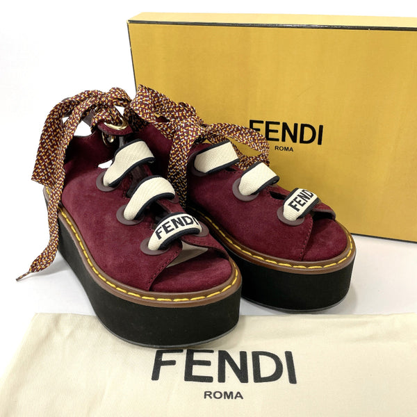 FENDI Sandals platform sandals ankle ribbon Suede/leather Bordeaux Women Used