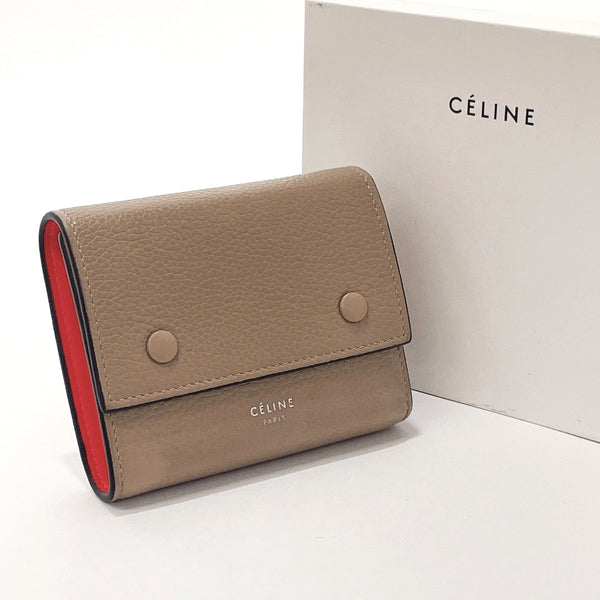 CELINE Tri-fold wallet F-PG-2128 Small folded multifunction bicolor leather Brown Brown Women Used