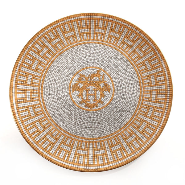HERMES Tableware Mosaic Van Quatre round plate Porcelain Orange Orange unisex Used
