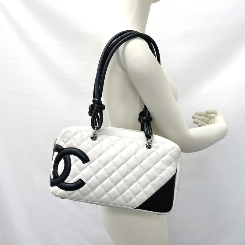 Chanel cambon line tote bag handbag Color white x black used from japan 