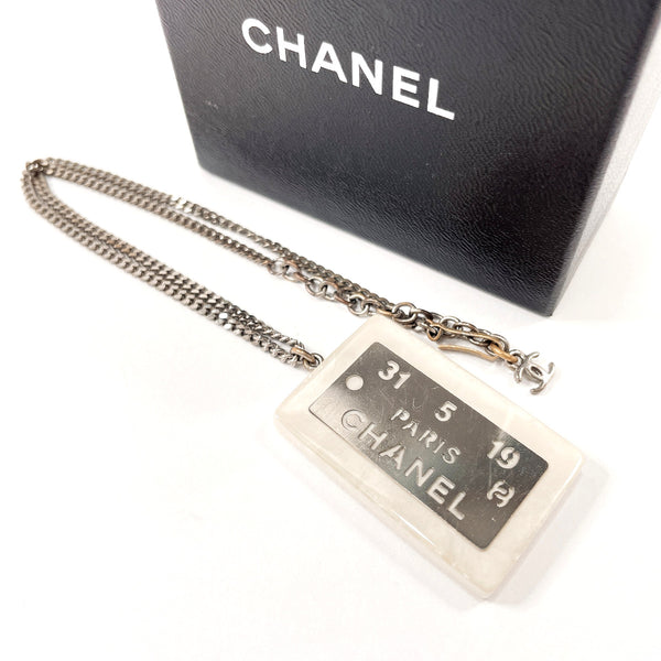 CHANEL Necklace Plate logo metal/Resin system Silver Women Used
