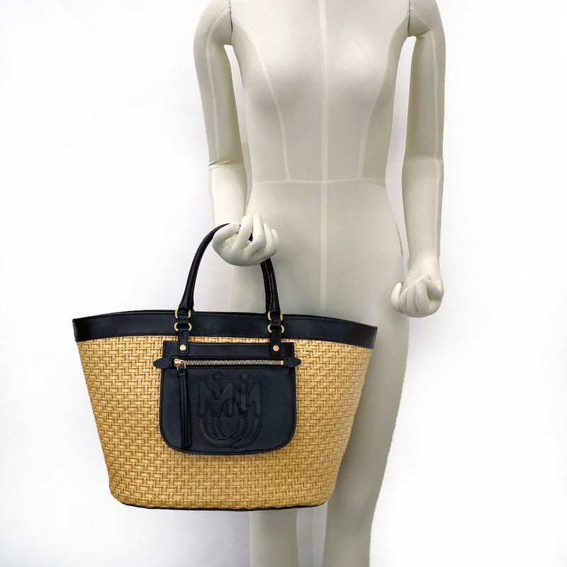 MIUMIU Tote Bag 5BG158 Basket bag 2WAY straw/leather beige beige Women Used