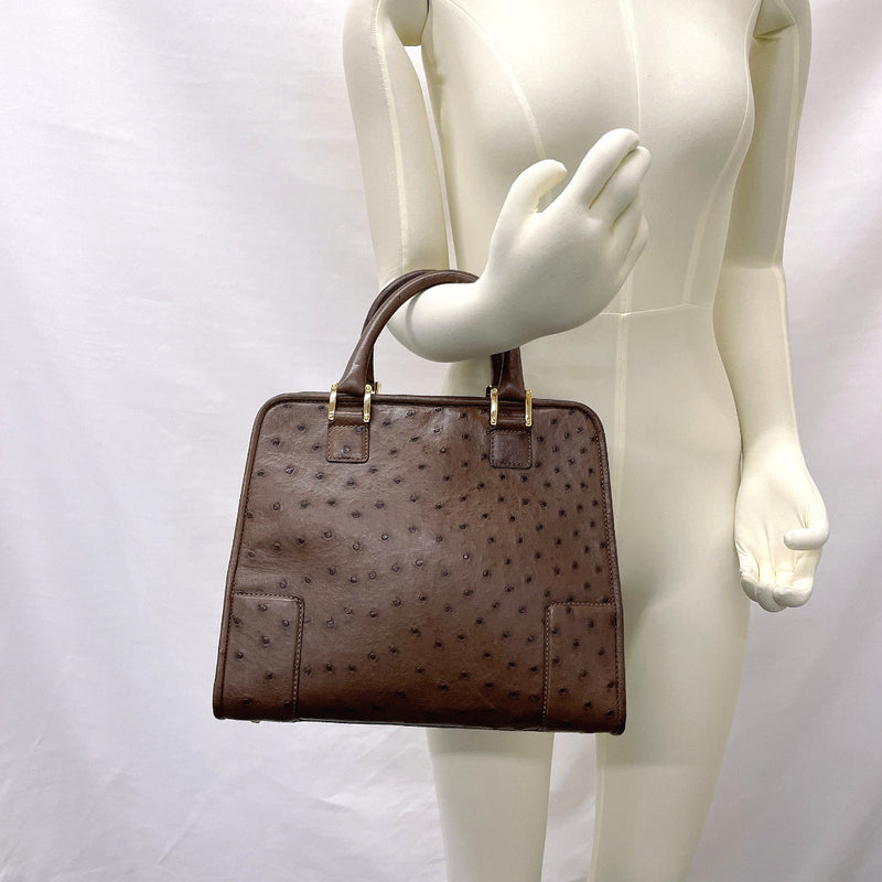 LOEWE Handbag Amazona 28 Ostrich Brown Women Used