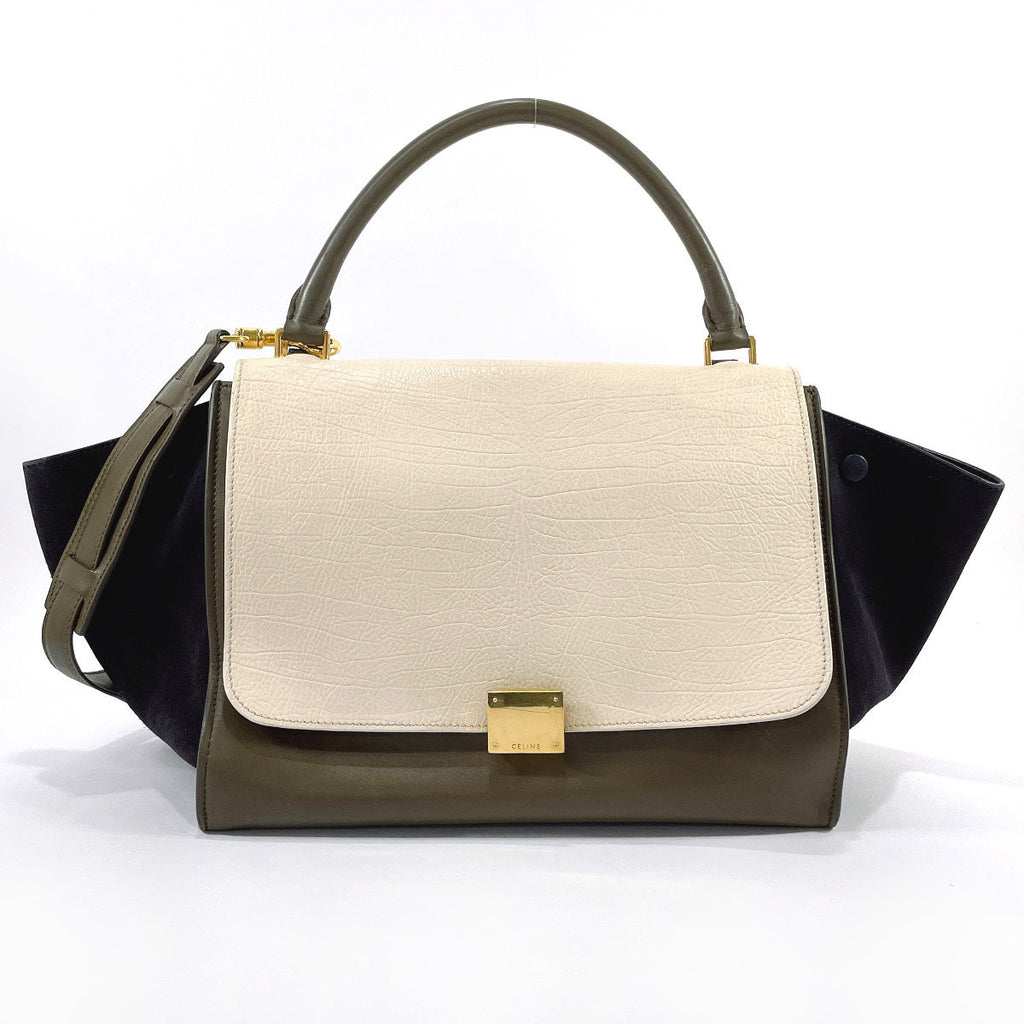 CELINE Handbag Trapeze Medium 2WAY leather/Suede khaki khaki Women Used