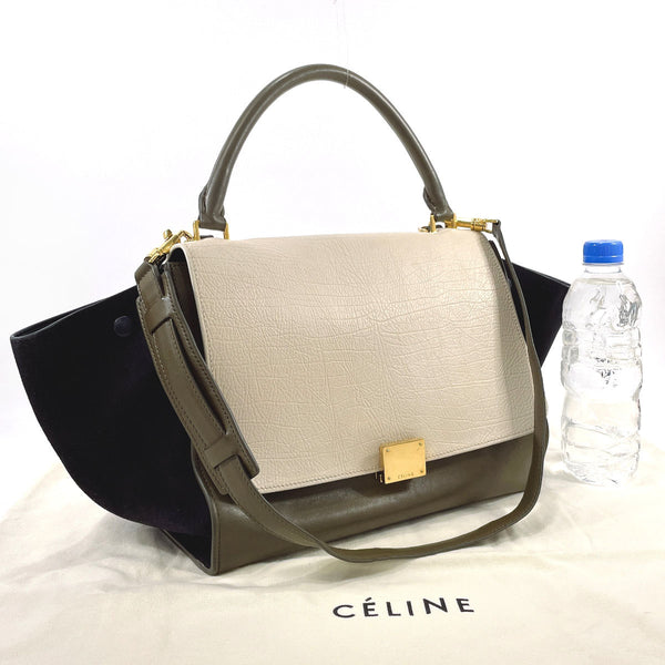 CELINE Handbag Trapeze Medium 2WAY leather/Suede khaki khaki Women Used