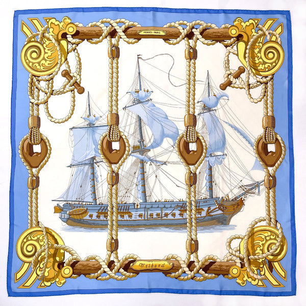 HERMES scarf Carre 90 Tribord Sailing Ship silk blue Women Used