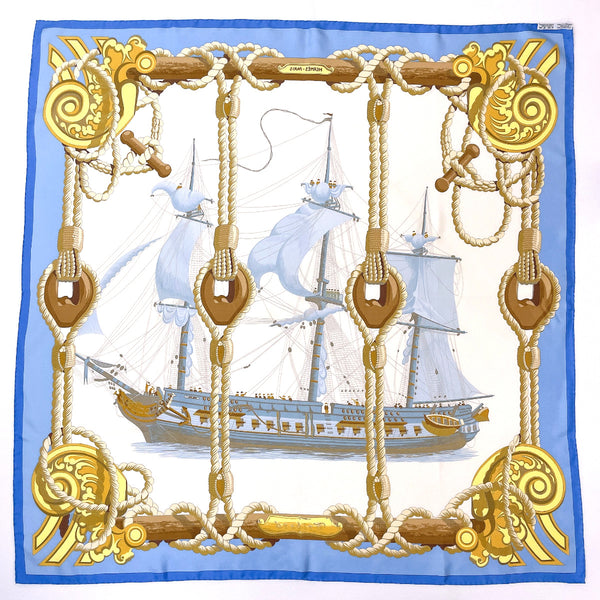 HERMES scarf Carre 90 Tribord Sailing Ship silk blue Women Used