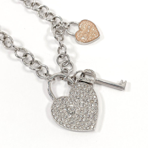 Dior Necklace heart padlock key metal/Rhinestone Silver Women Used