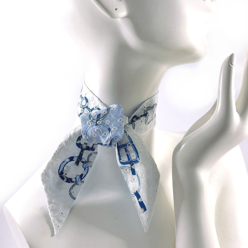 HERMES Twilly Do Re Boucles Broderie Anglaise 2023 limited silk blue blue  Women Used