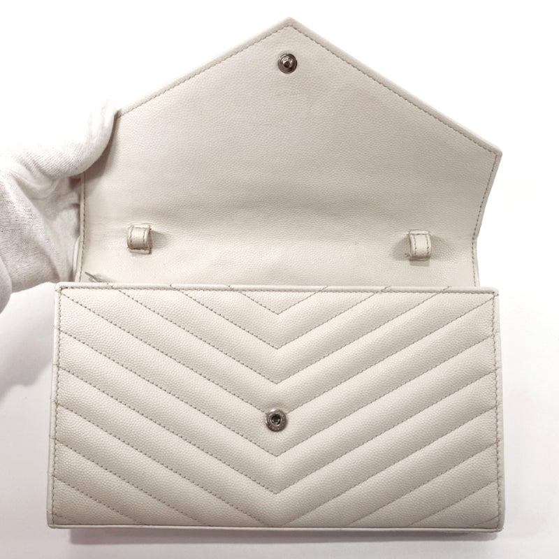 SAINT LAURENT PARIS Wallet Chain 377828 V stitch leather Ivory 