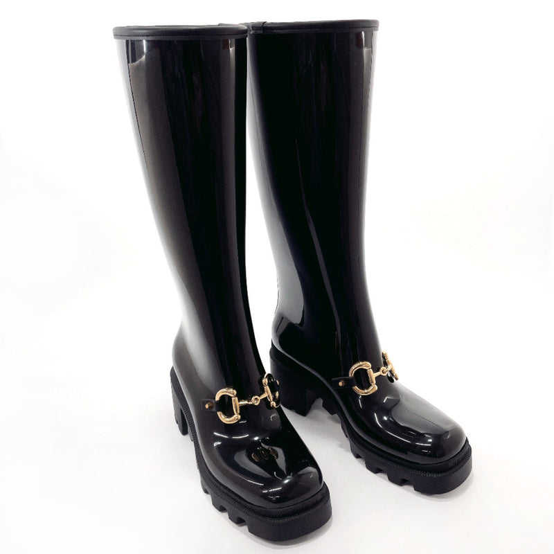 GUCCI boots 659707 Horsebit rain boots rubber Black Women Used –