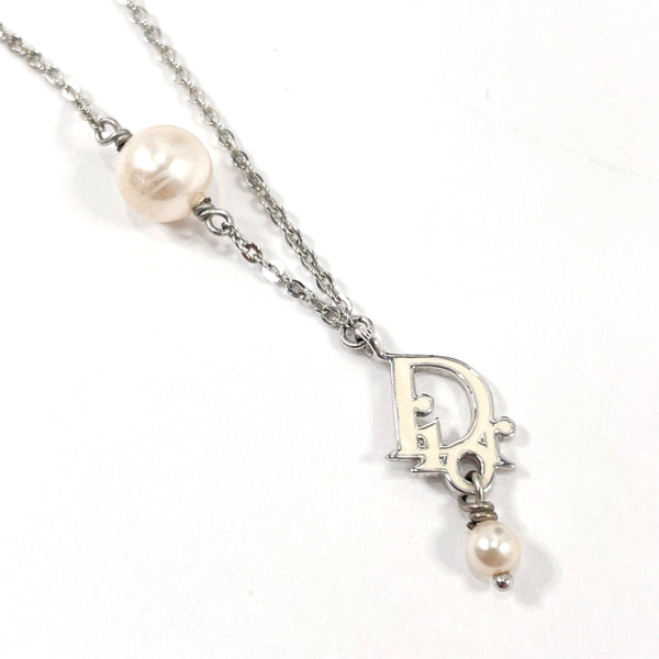 Dior Necklace logo metal/Fake pearl Silver Women Used