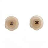 CHANEL Earring Camelia COCO Mark Synthetic resin/metal Ivory 02 P Women Used