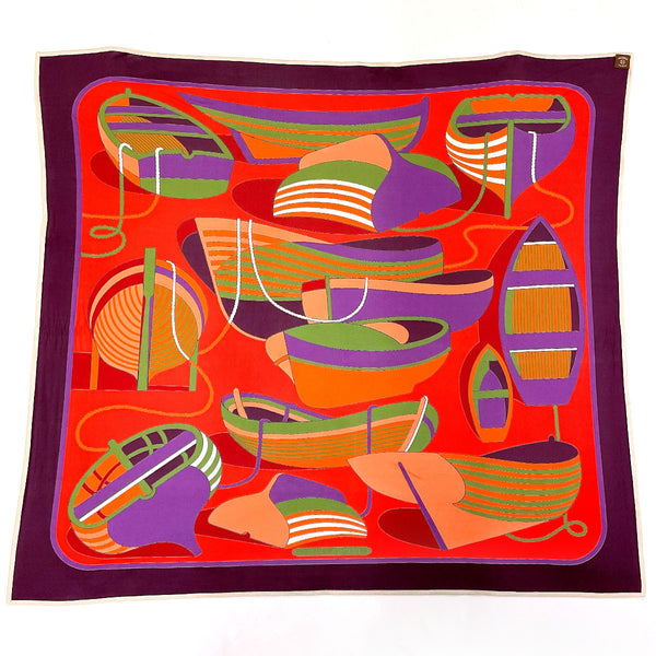 HERMES scarf THALASSA Boat pattern silk Red Red Women Used
