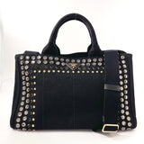 PRADA Handbag B26420 Canapa Studs canvas Black Women Used