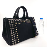 PRADA Handbag B26420 Canapa Studs canvas Black Women Used