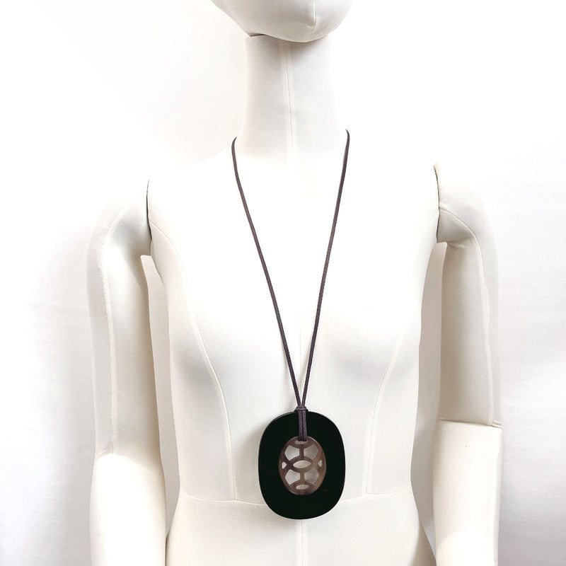 HERMES Necklace Lift GM Buffalo horn/lacquer Black Black Women Used