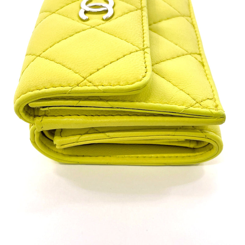 CHANEL Tri-fold wallet Matelasse COCO Mark lambskin yellow Women Used