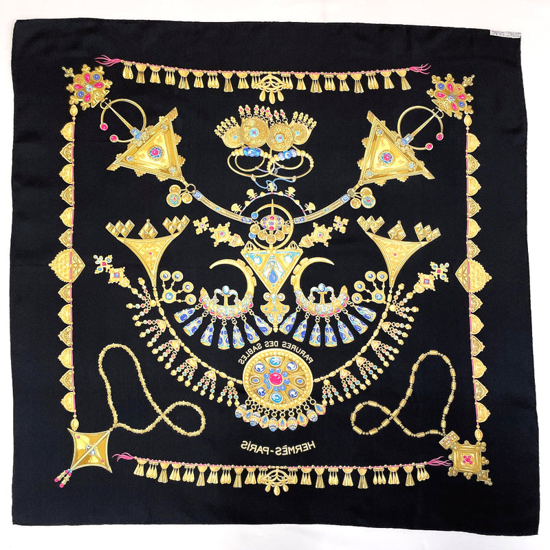 HERMES scarf Carre 90 PARURES DES SABLES Desert Accessories silk Black Women Used