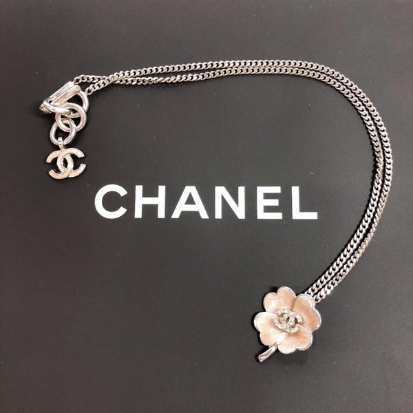 Chanel Silver White Plastic Clover Necklace