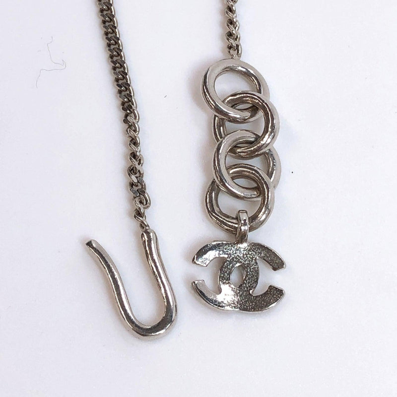 CHANEL Necklace COCO Mark rhinestone Four-leaf clover metal Silver 04P Women Used - JP-BRANDS.com