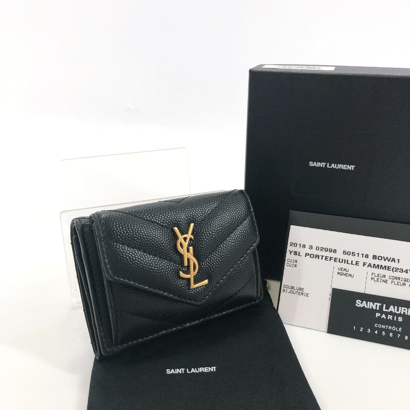 Yves Saint Laurent Monogram Card Case Grain Embossed Leather Pale