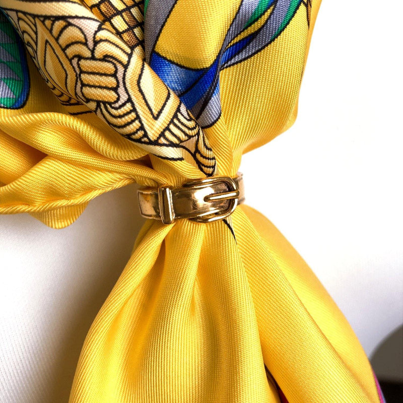 HERMES scarf ring Belt motif metal gold Carved seal unclear Women Used –