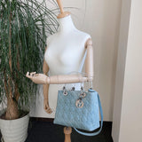 Christian Dior Shoulder Bag MA-1928 Lady Dior Canage 2way denim blue Women Used - JP-BRANDS.com