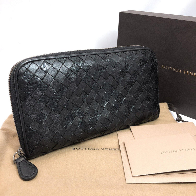 BOTTEGAVENETA purse Intrecciato Round zip leather black mens Used - JP-BRANDS.com
