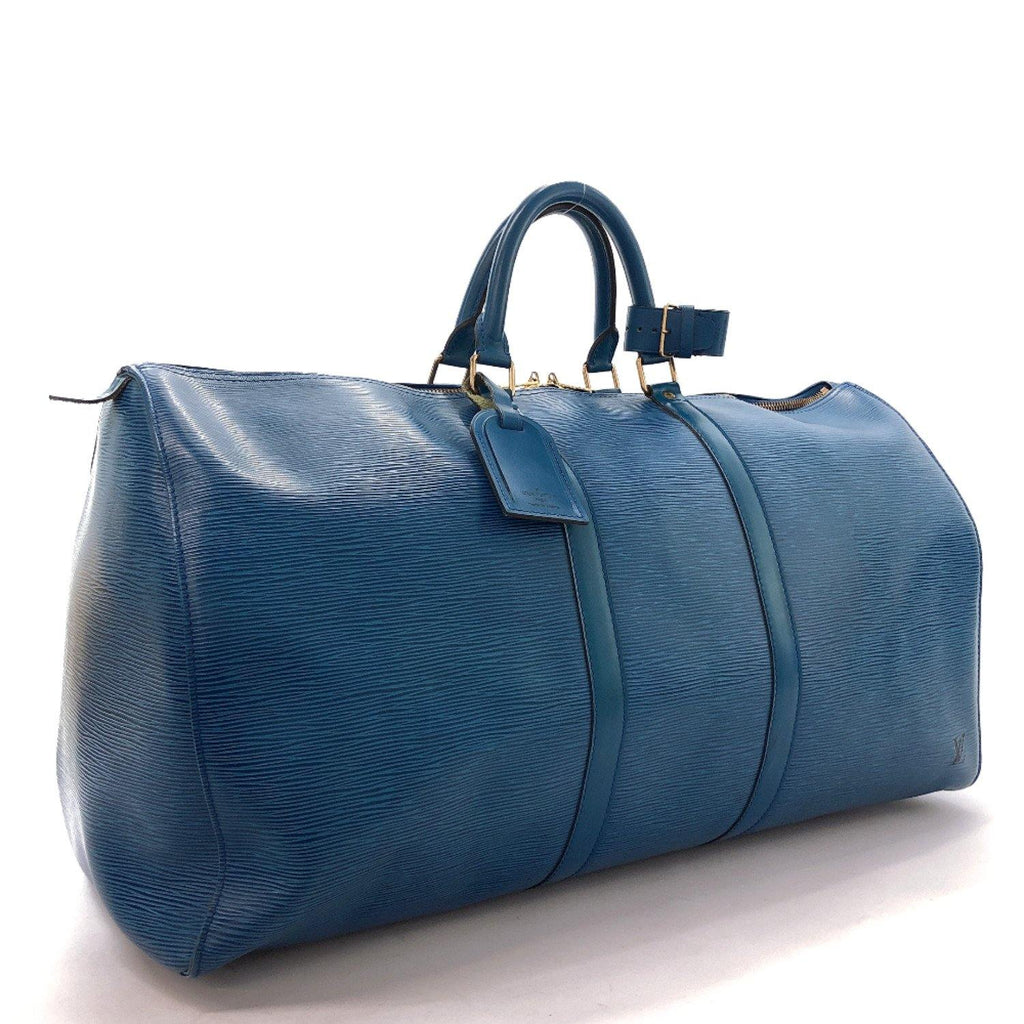 Louis Vuitton LV GHW Keepall 55 Boston Bag Epi Leather Blue