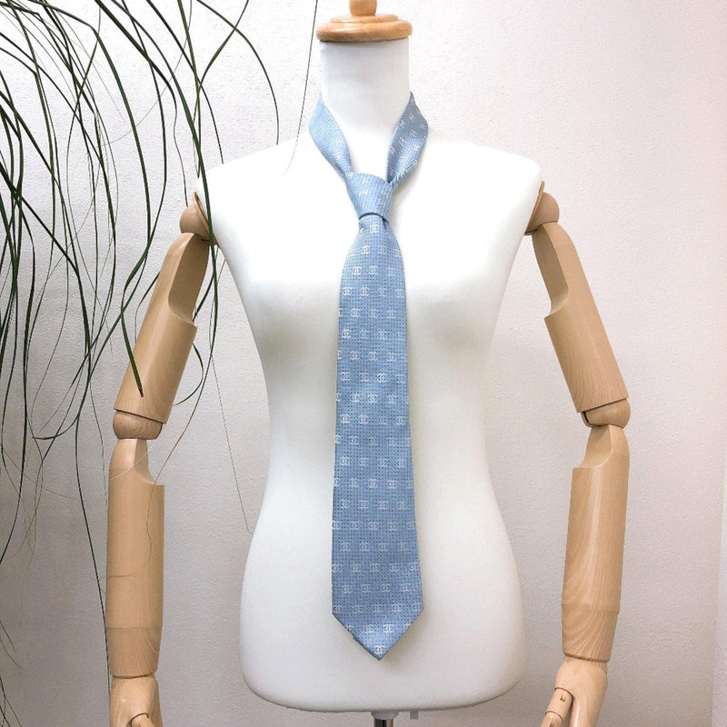 CHANEL tie silk blue mens Used –