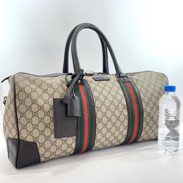 GUCCI Boston bag 131177 Sherry line GG Supreme Canvas/leather Brown green unisex Used - JP-BRANDS.com