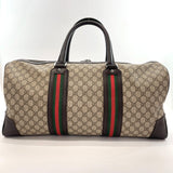 GUCCI Boston bag 131177 Sherry line GG Supreme Canvas/leather Brown green unisex Used - JP-BRANDS.com