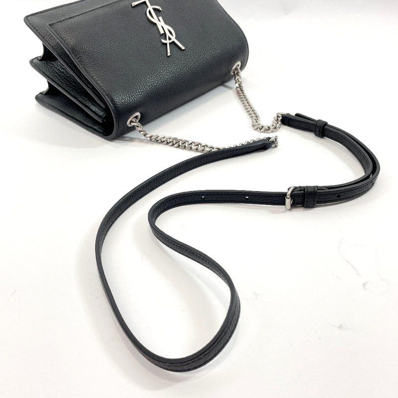 LOUIS VUITTON Paris Clutch Black Leather Silver Chain Shoulder Bag Vintage