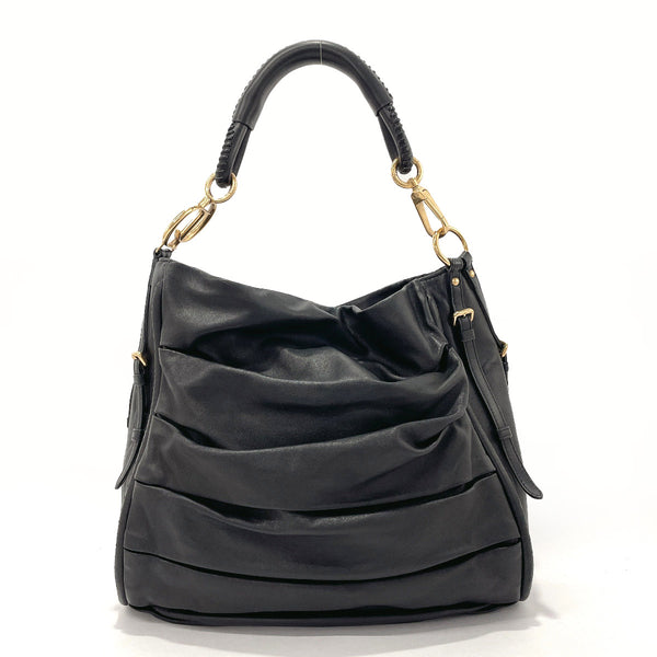 Christian Dior Shoulder Bag 05-MA-0160 Pleated Hobo leather Black Women Used