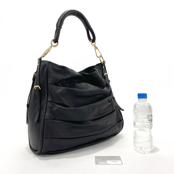 Christian Dior Shoulder Bag 05-MA-0160 Pleated Hobo leather Black Women Used