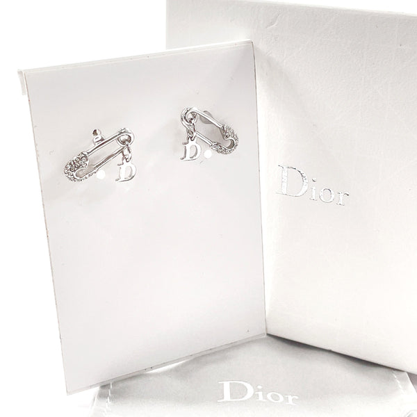 Dior earring Safety pin D motif metal/Rhinestone Silver Women Used