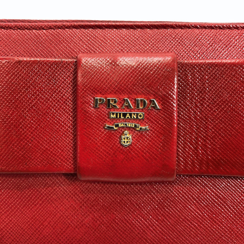 PRADA purse 1M0506 Round zip Safiano leather Red Women Used