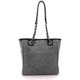 CHANEL Tote Bag Deauville PM canvas/leather gray black Women Used - JP-BRANDS.com